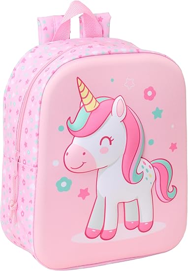Mochila Infantil UNICORN ACADEMY - Tamaño 28x10x34 Cm, Poliéster Resistente, Hombreras Acolchadas, Bolsillo Lateral Para Botella, Ideal Para Colegio
